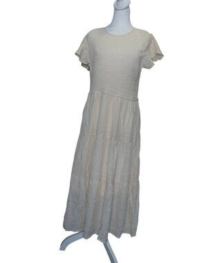 Perch by Blu Pepper Women's smocked long dress summer light cream size 1X NEW